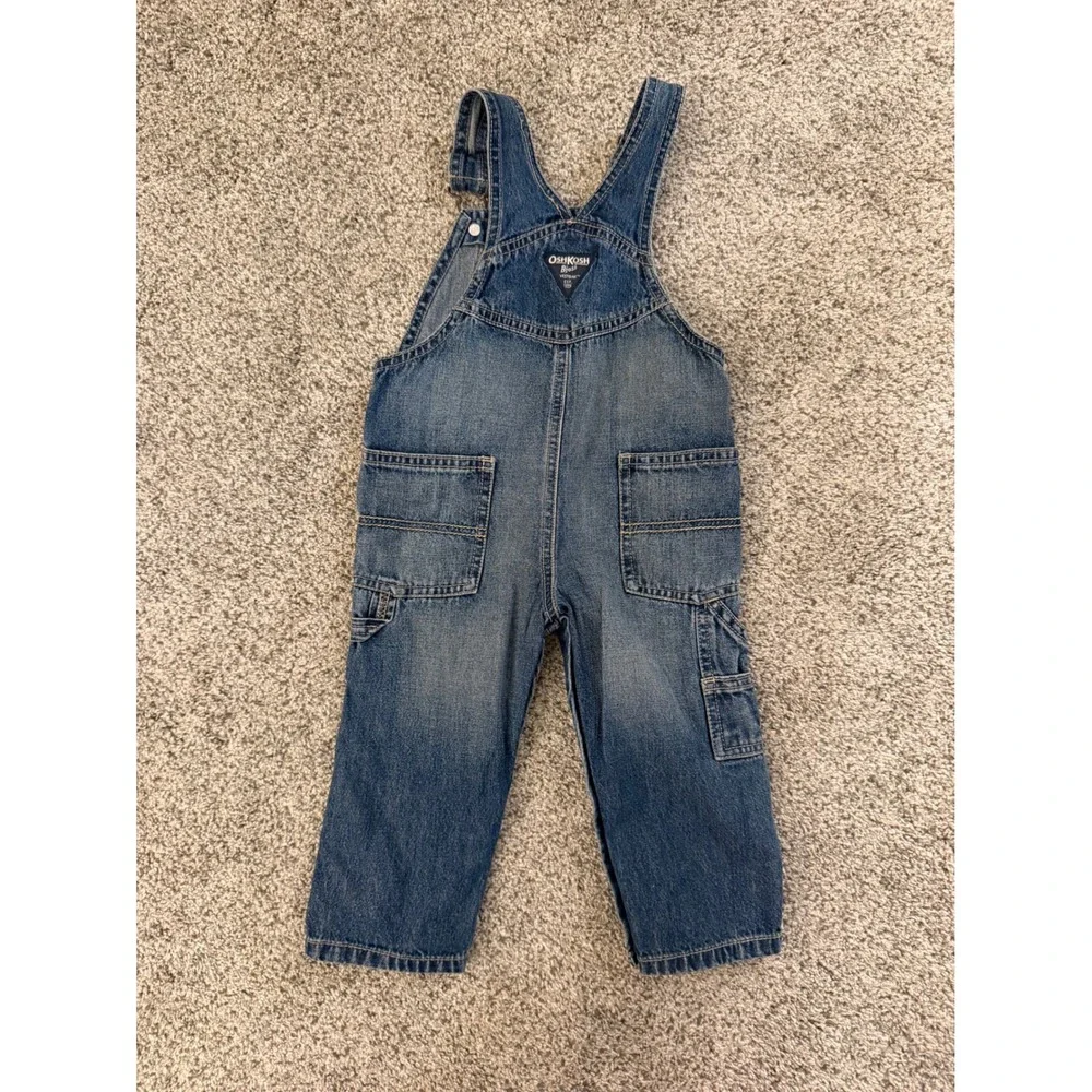 OshKosh B'gosh Kids Blue Denim Carpenter Overalls Medium Wash‎ 18M